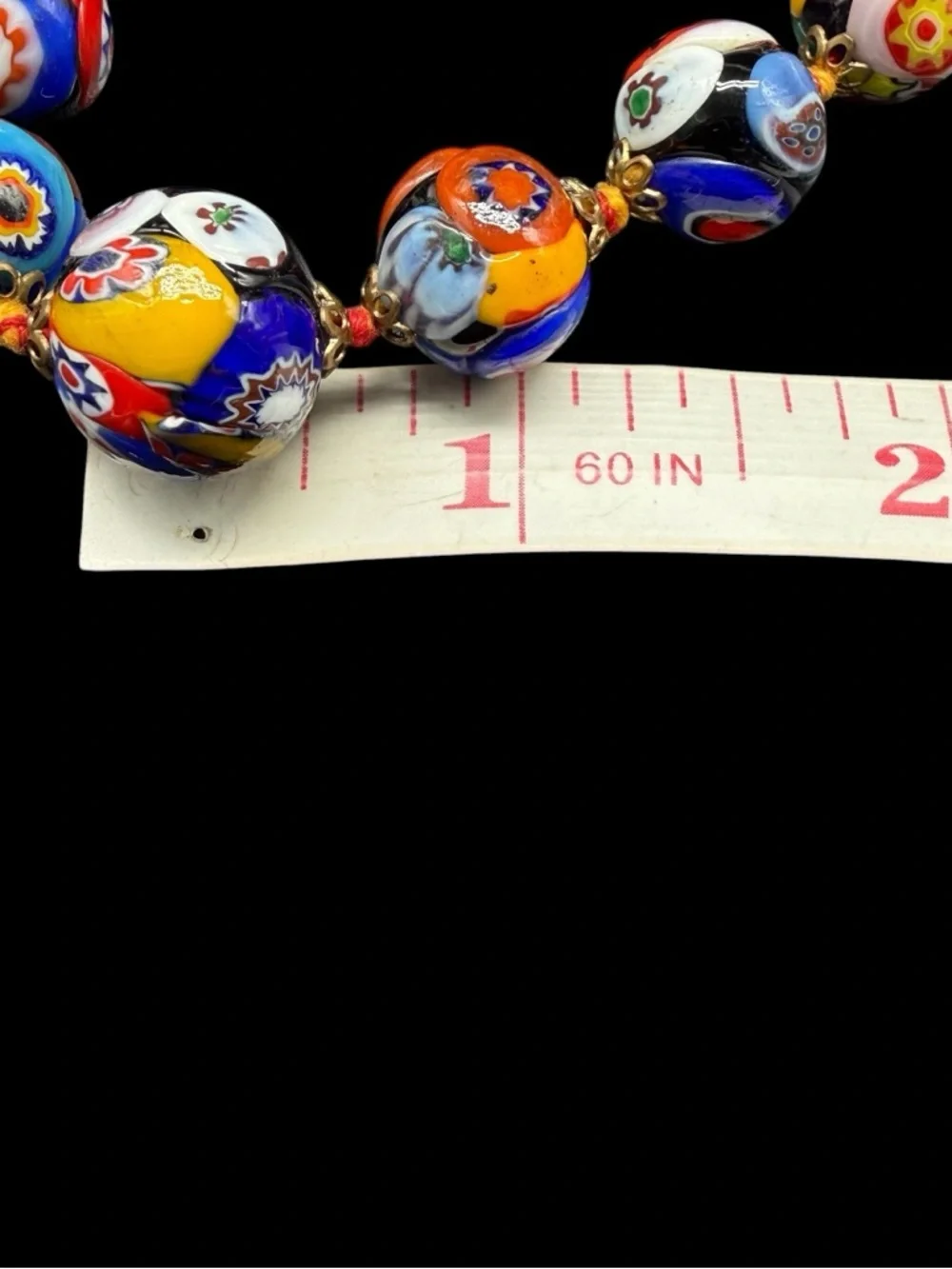 Vintage Venetian Murano Millefiori Glass Graduated Beaded Necklace Italian 20” - Picture 11 of 13